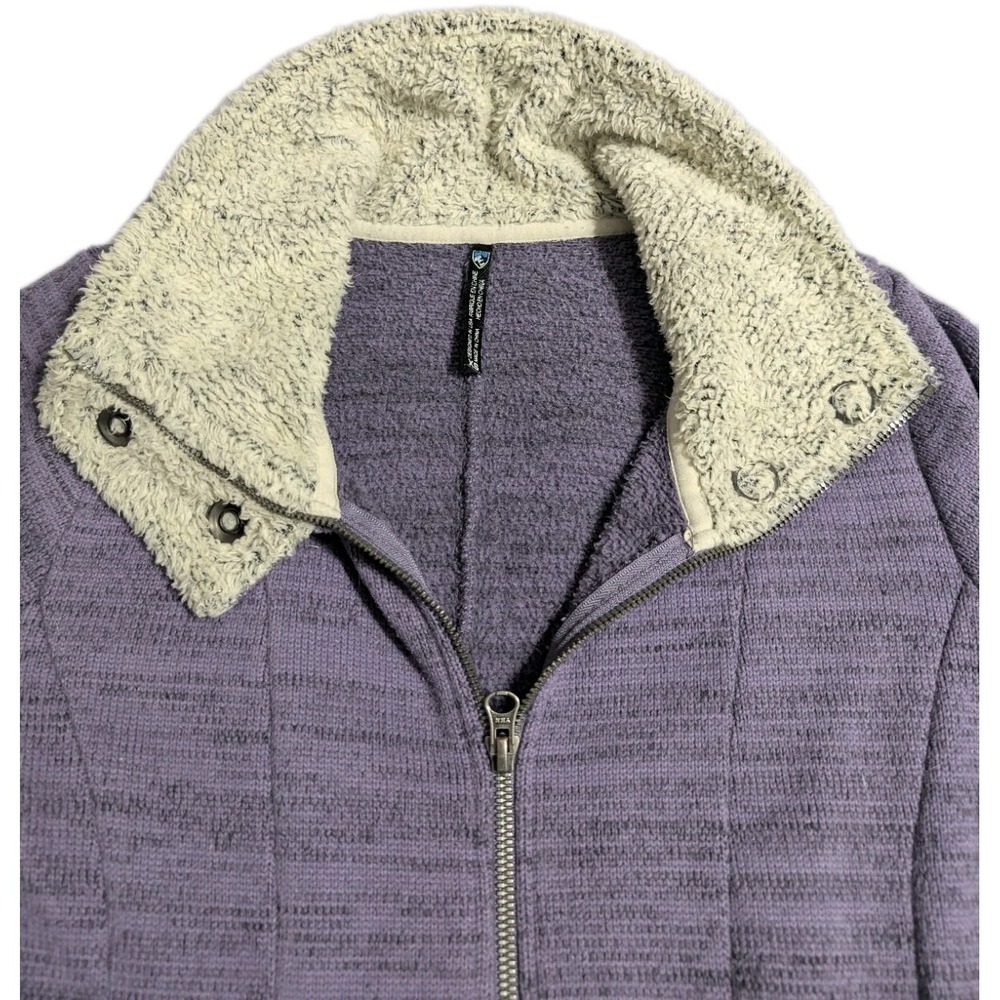 Kuhl Alaska Long Sweater Womens XS Purple Sherpa Fleece Full Zip Knit Jacket - Picture 2 of 9